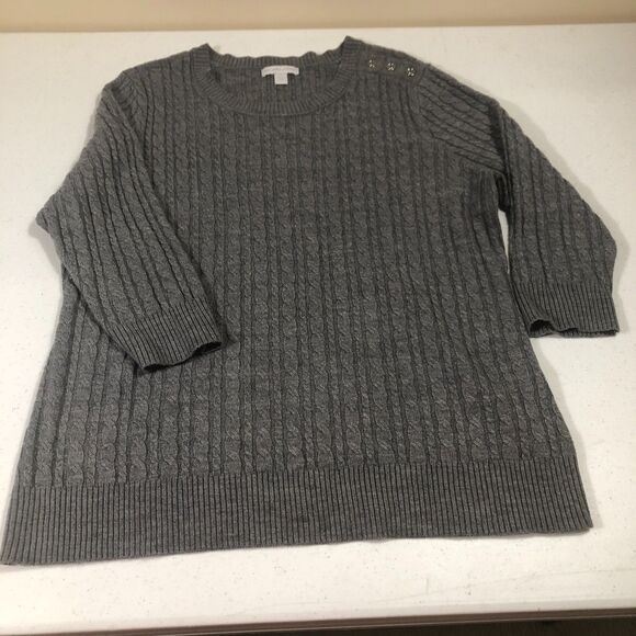 NYC Sweaters - NYC Cable Knit Sweater Womens Size XL Gray Old Money Quiet Luxury Cottagecore‎